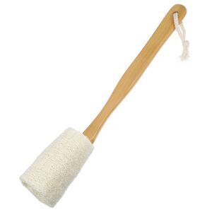 1 Pc Bath Brush for Shower with Long Wood Handle Brown Beige 3.9Inches